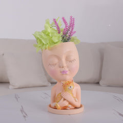 Cat Girl Resin Vase for Home Decor