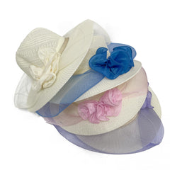 Wide Brim Mesh Veil Flower Sun Hat Straw Hat