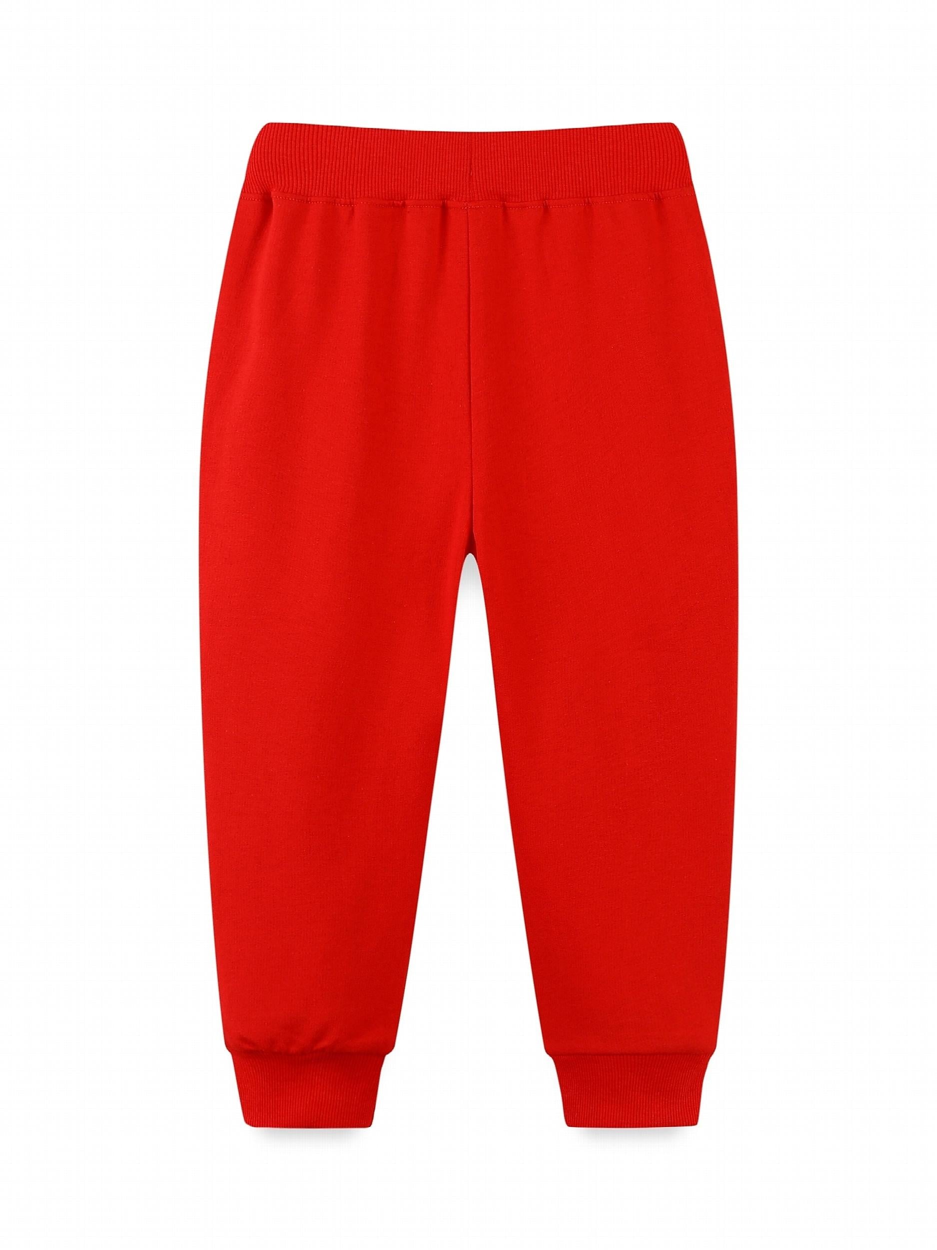 Girls' Animal Embroidered Joggers Pants Drawstring Pockets