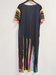  Women's Brush Print Maxi Dress with Pockets