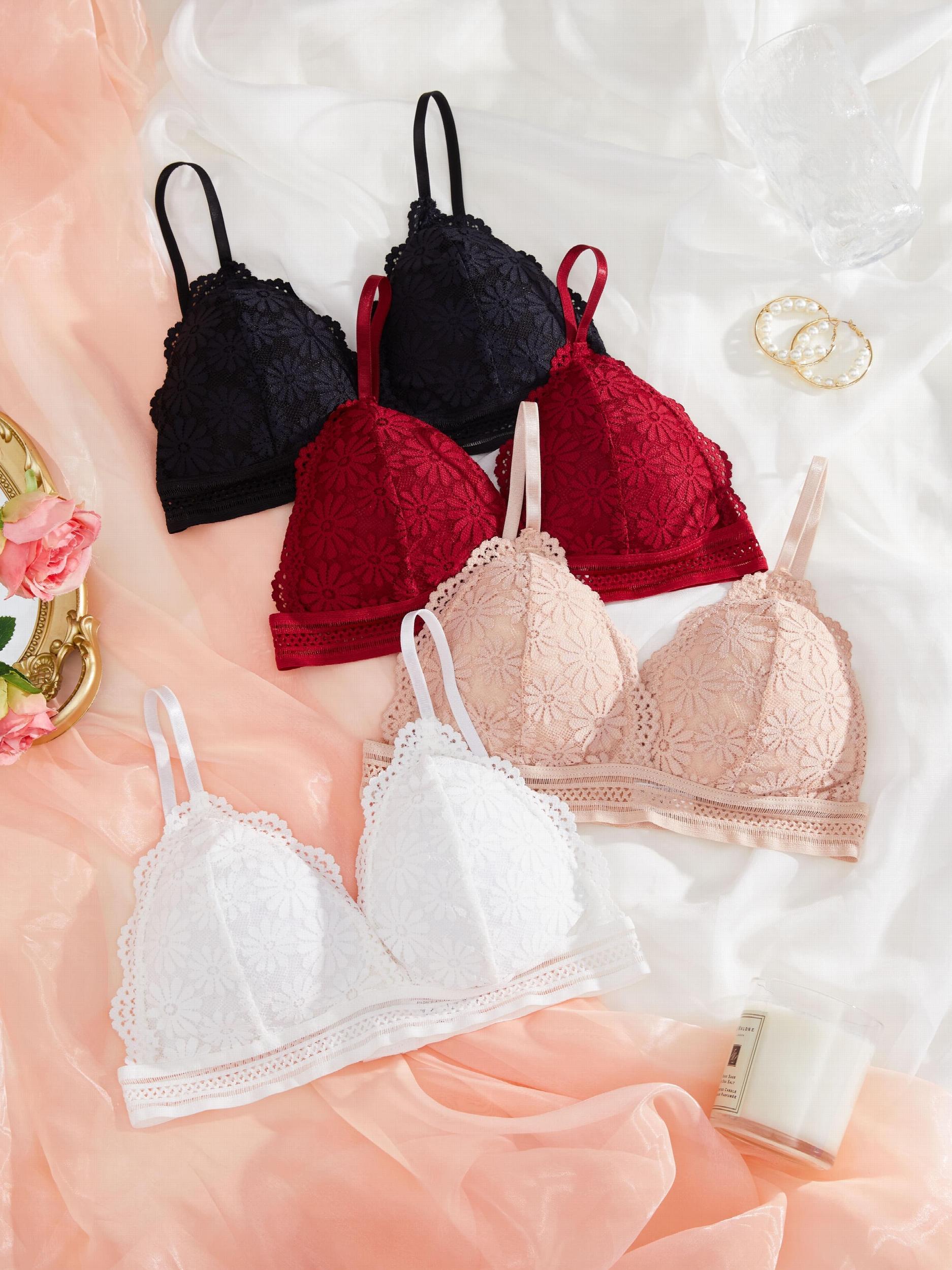 4pcs Wireless Bras Comfy & Scallop Trim Bra Women's Lingerie