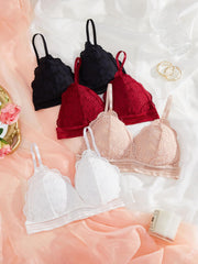 4pcs Wireless Bras Comfy & Scallop Trim Bra Women's Lingerie