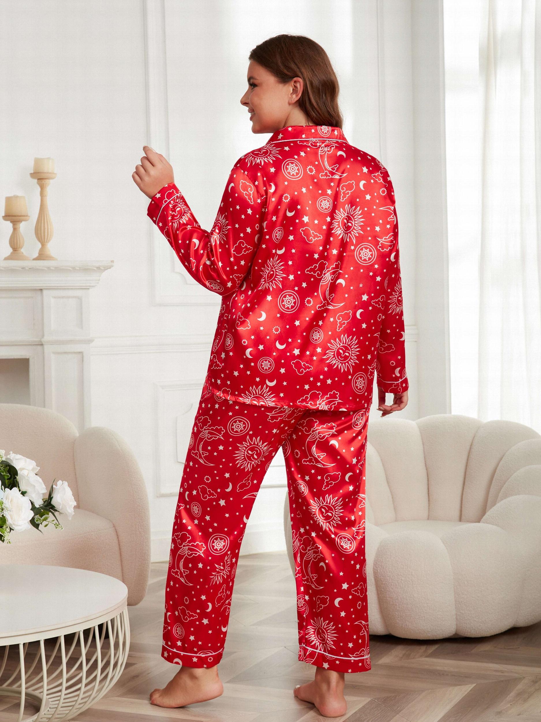  Satin Sun & Star Print Pajama Set