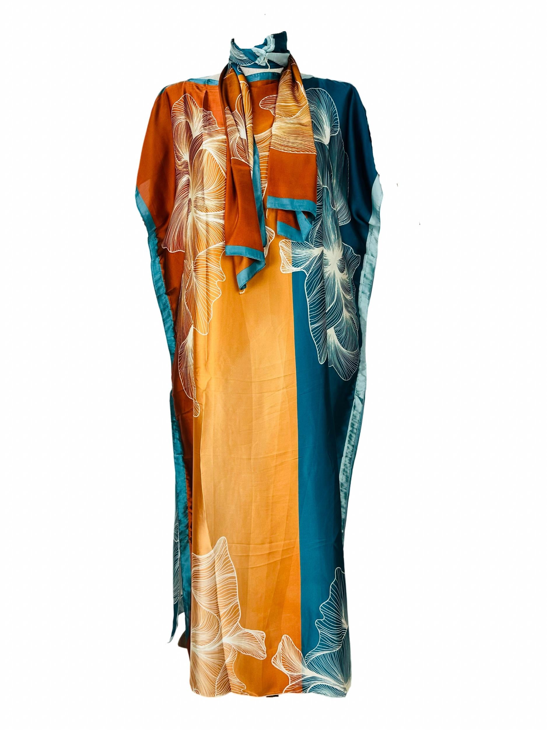  Colorblock Floral Print Kaftan Dress