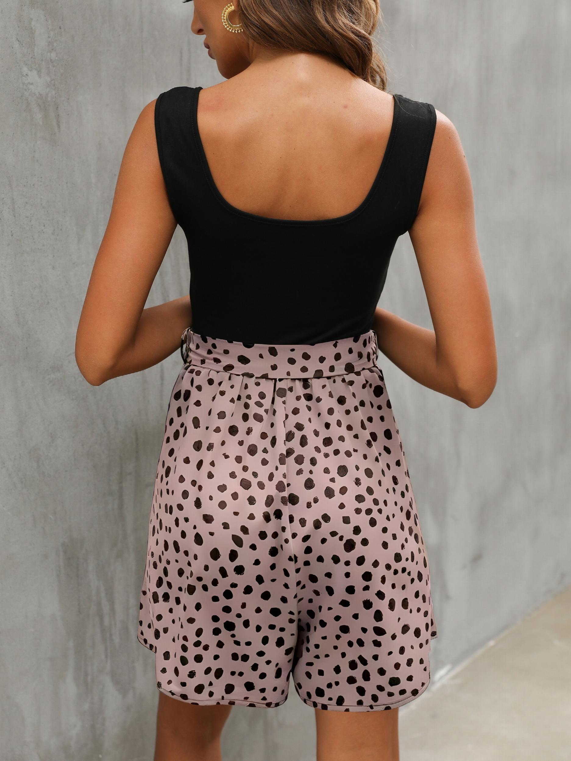 Leopard Print Splicing Rompers Women's Clothing