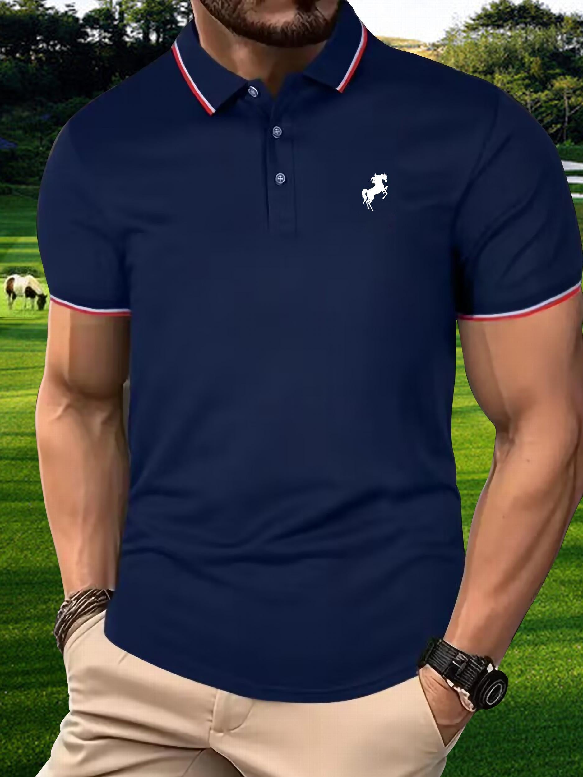 Men's Horse Graphic Shirt Casual Breathable Button-up Short Sleeve Shirt