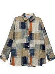  Patchwork Print Long Sleeve Button Up Shirt