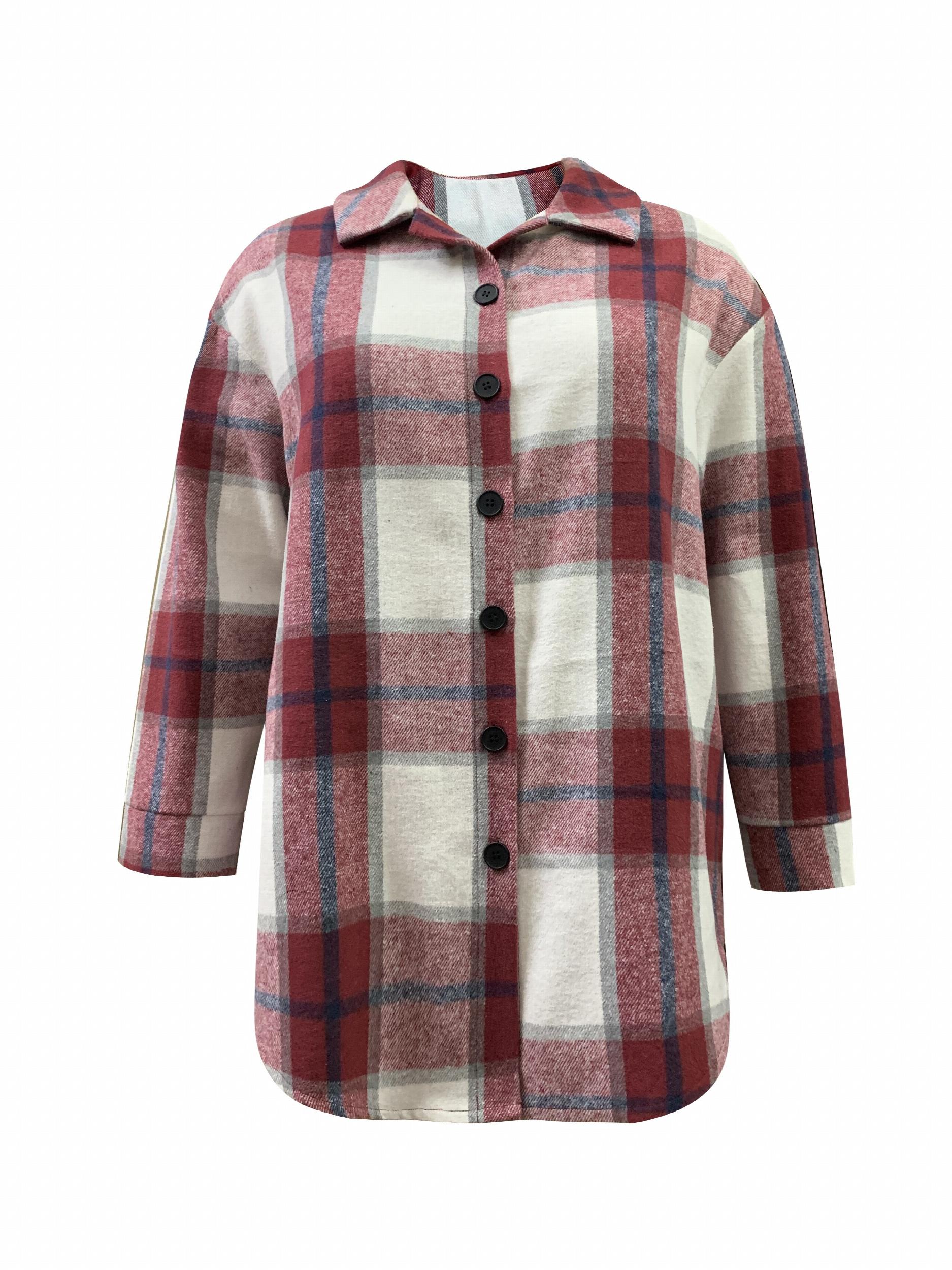  Plaid Print Long Sleeve Button Up Blouse