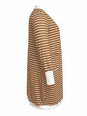  Striped Long Sleeve Open Front Cardigan