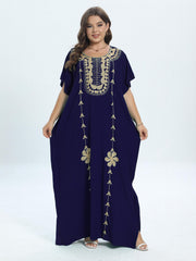  Casual Kaftan Dress Women's Plus Colorblock Floral Embroidery Maxi Dre