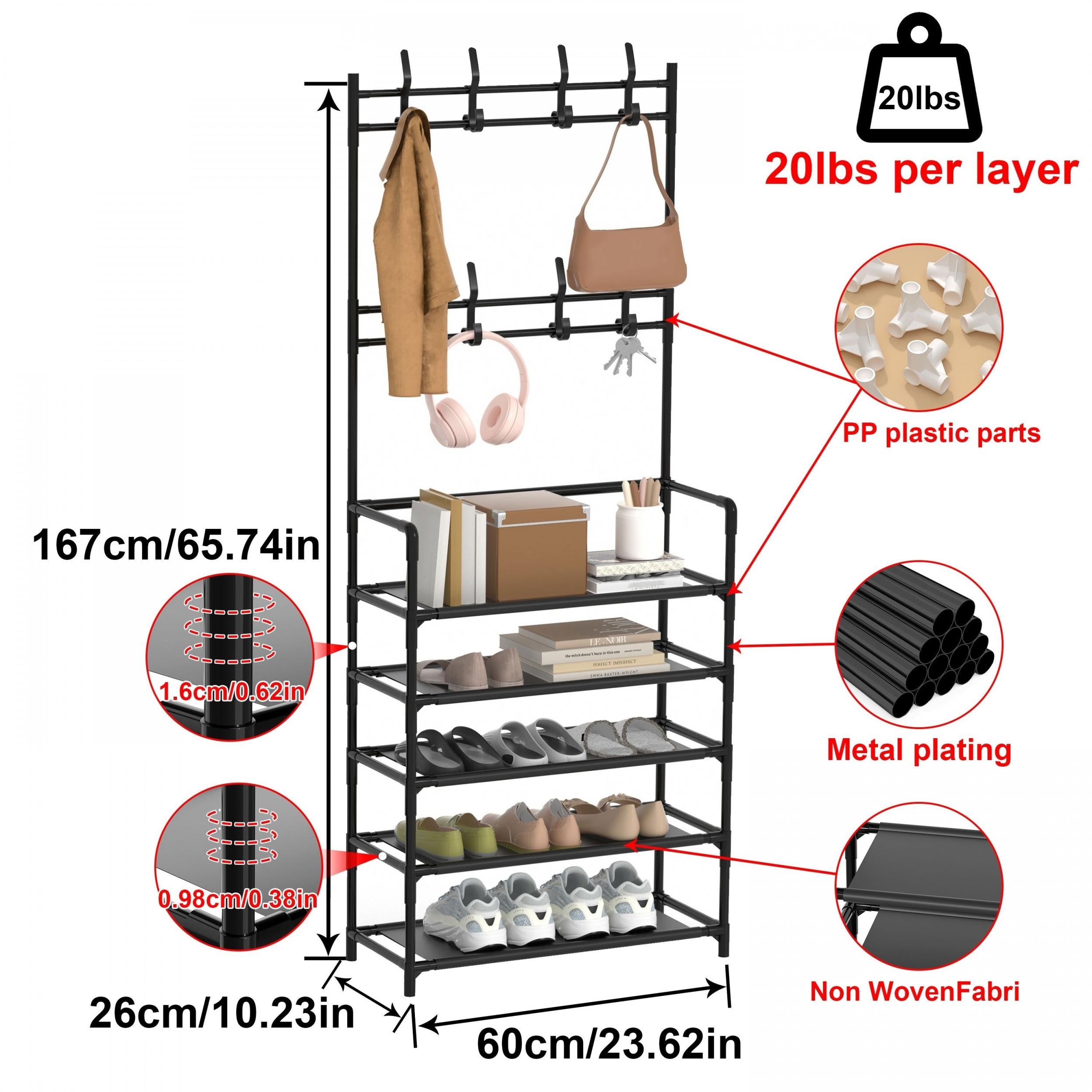 Coat Rack Shoe Storage Shelf Hanging Stand Hats Coats Drying Balcony Clothes