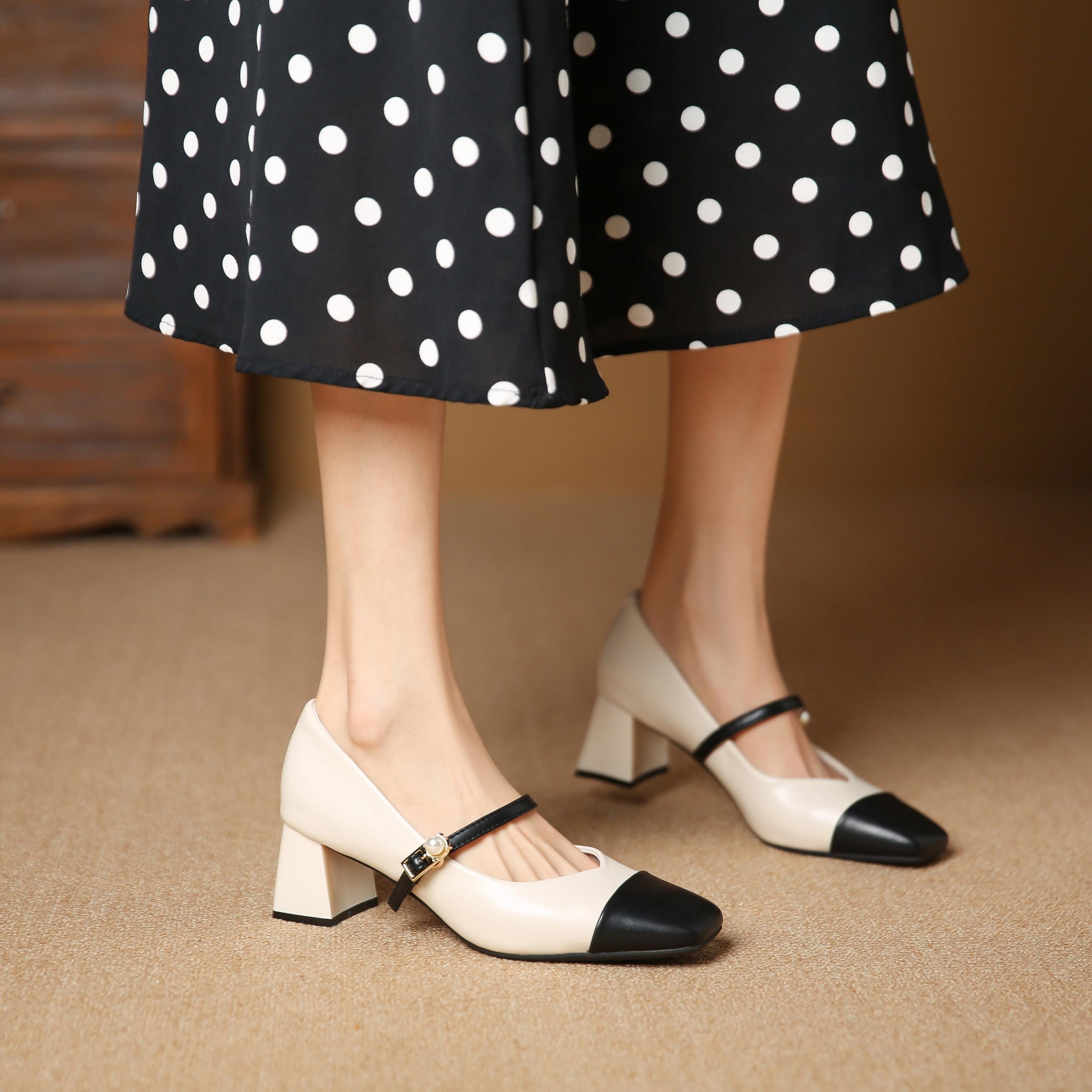 Women's Colorblock Chunky Heels Square Toe Dress Pumps