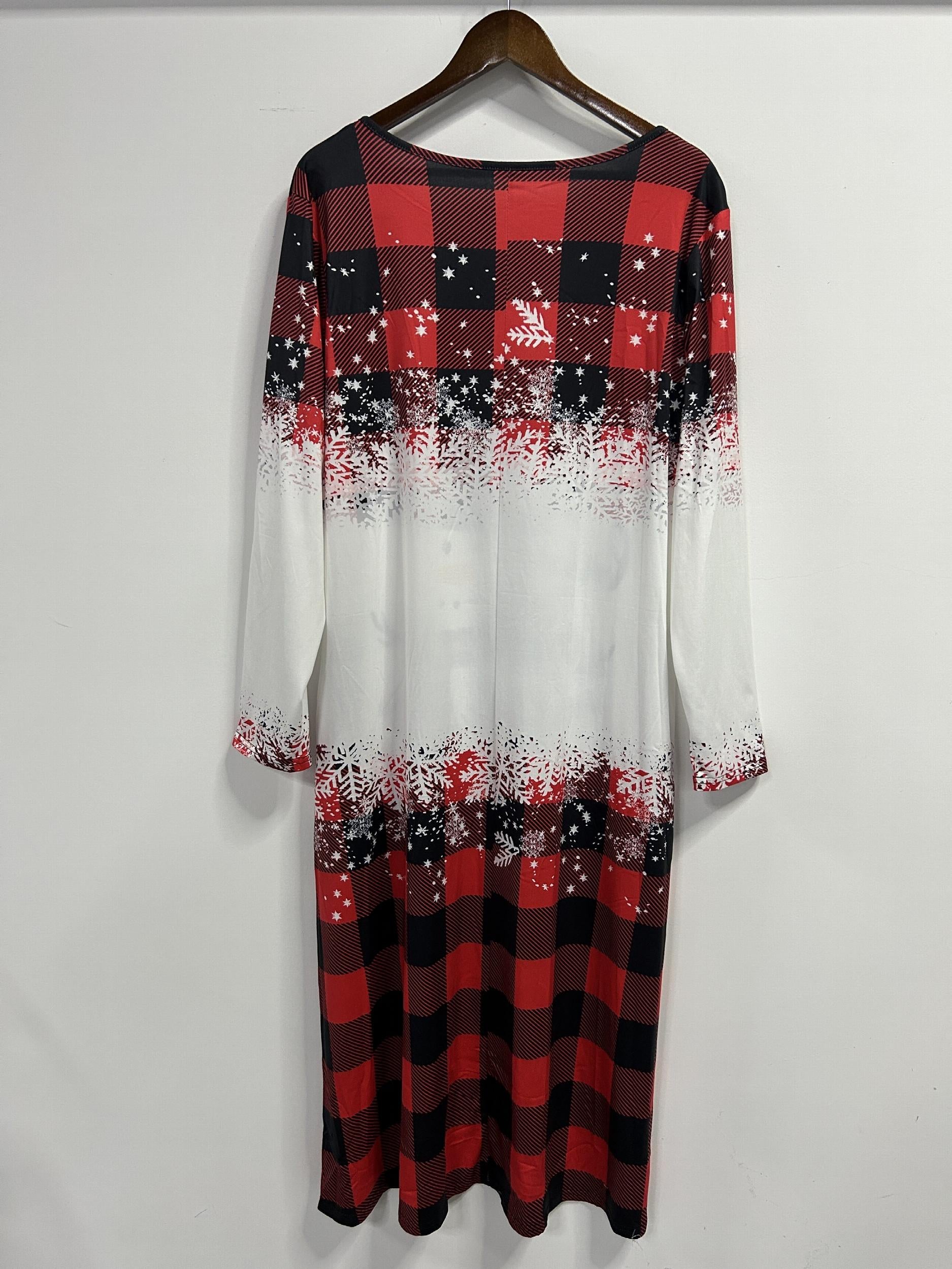Women's Plus Snowman & Slogan Print Three Quarter Sleeve Knee Length Dress