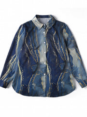  Marble Print Long Sleeve Button Up Shirt