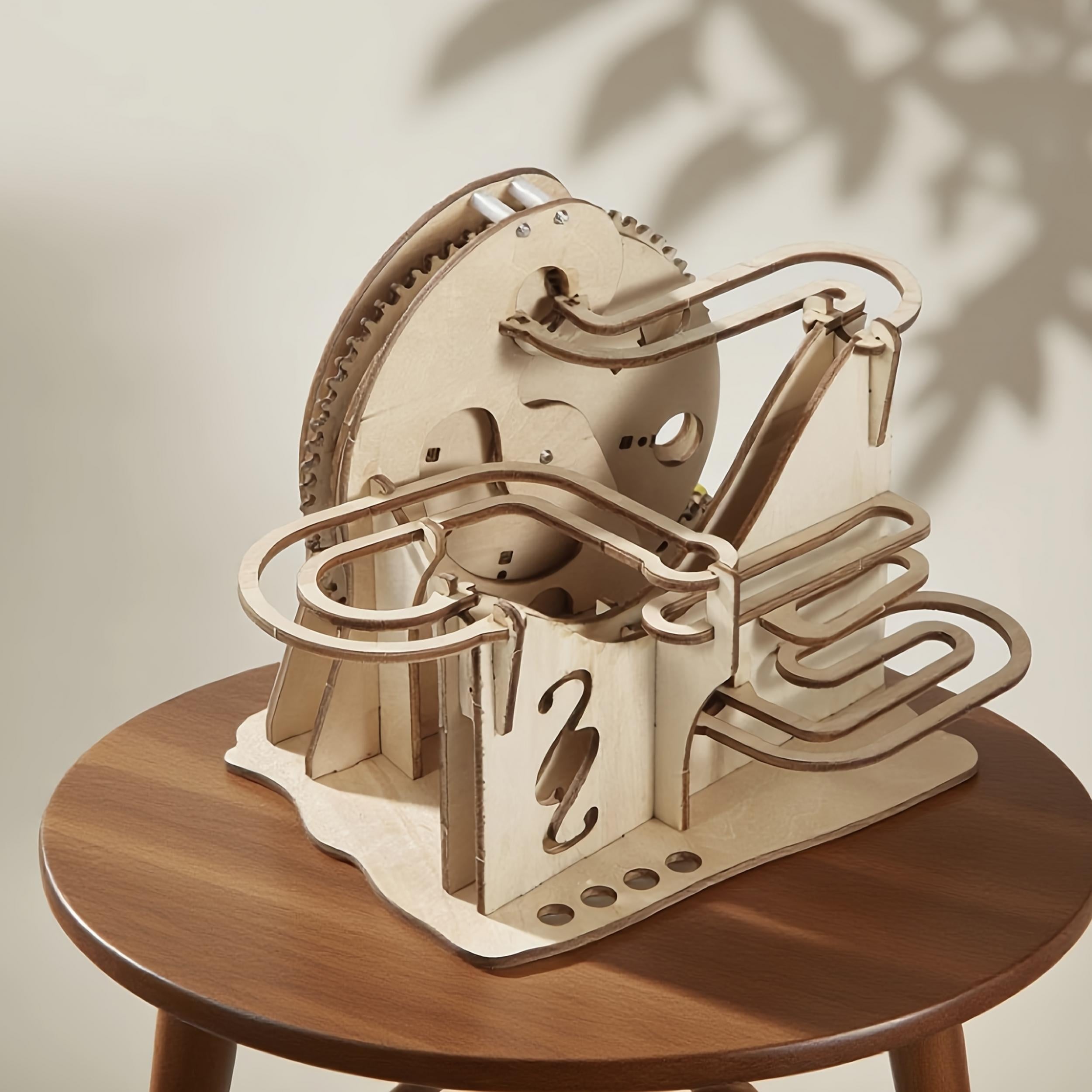 DIY 3D Wooden Marble Run Puzzle Kit Rotating Mechanical Model