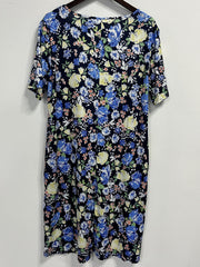  Floral Print Short Sleeve Round Neck Dress With Pockets