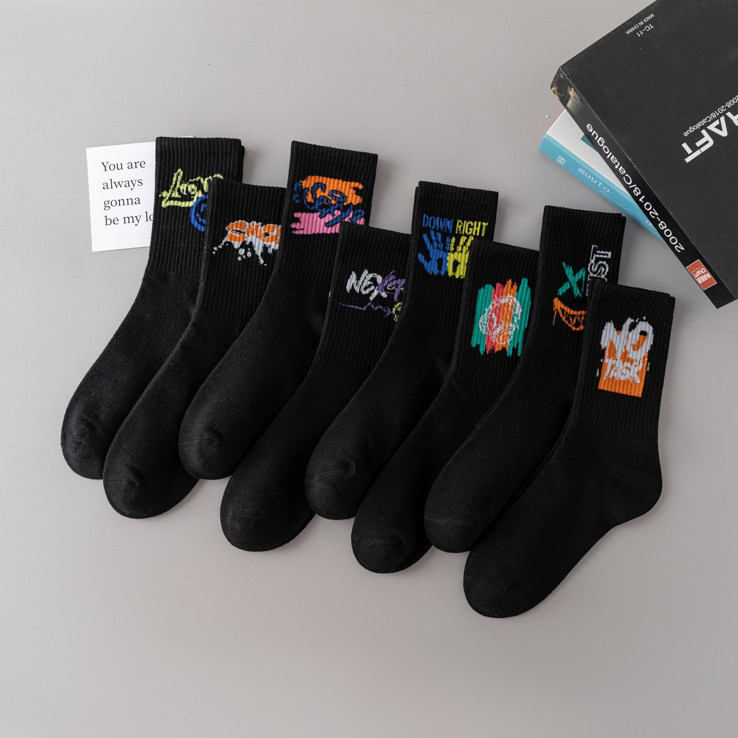 5pairs Cartoon Pattern Mid Calf Sports Socks Assorted Varieties
