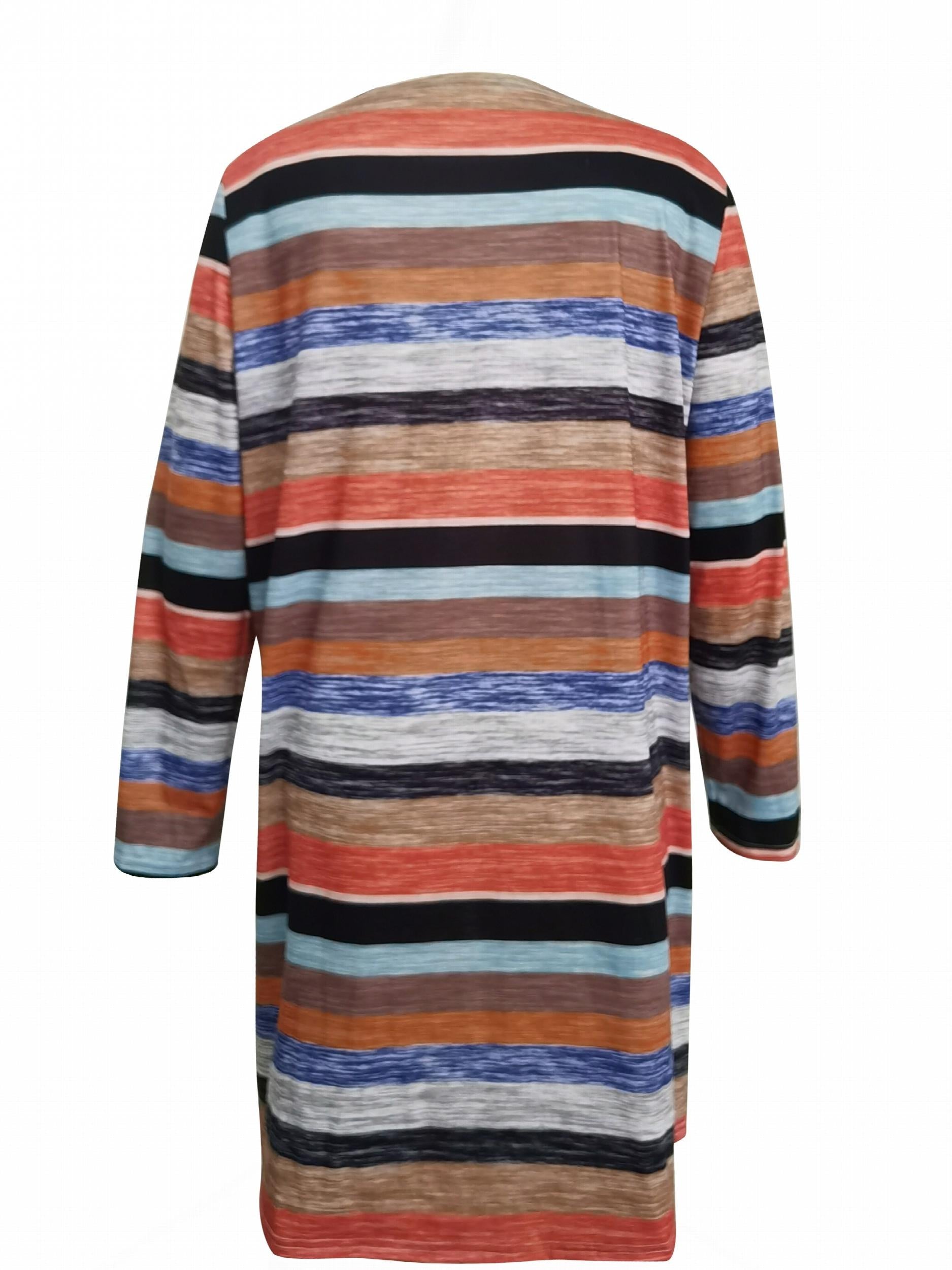  Colorblock Stripe Print Open Front Cardigan