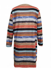  Colorblock Stripe Print Open Front Cardigan