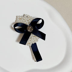 Faux Pearl Duck Billed Ribbon Bow Hair Clip