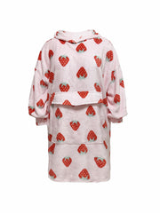 Women's Plus Strawberry Pattern Plush Hooded Sherpa Wearable Blanket