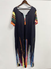  Women's Brush Print Maxi Dress with Pockets