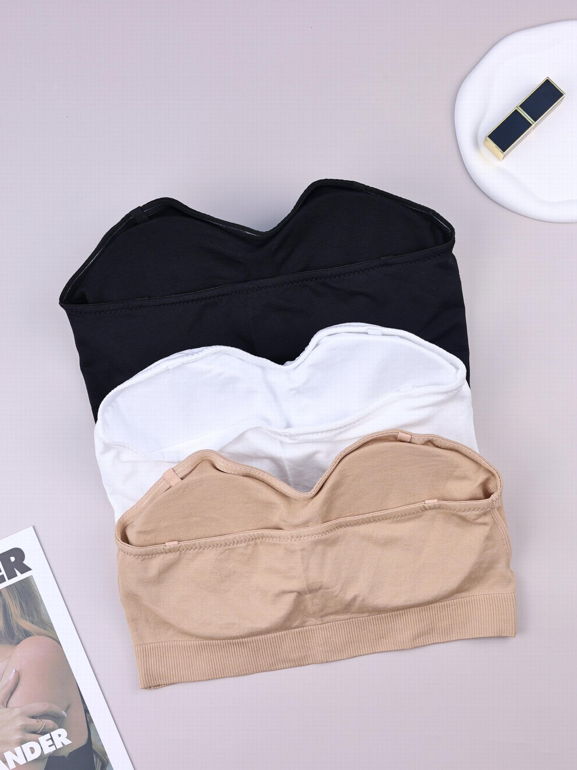 3pcs Strapless Bandeau Bras Comfy & Soft Stretch Everyday Bra
