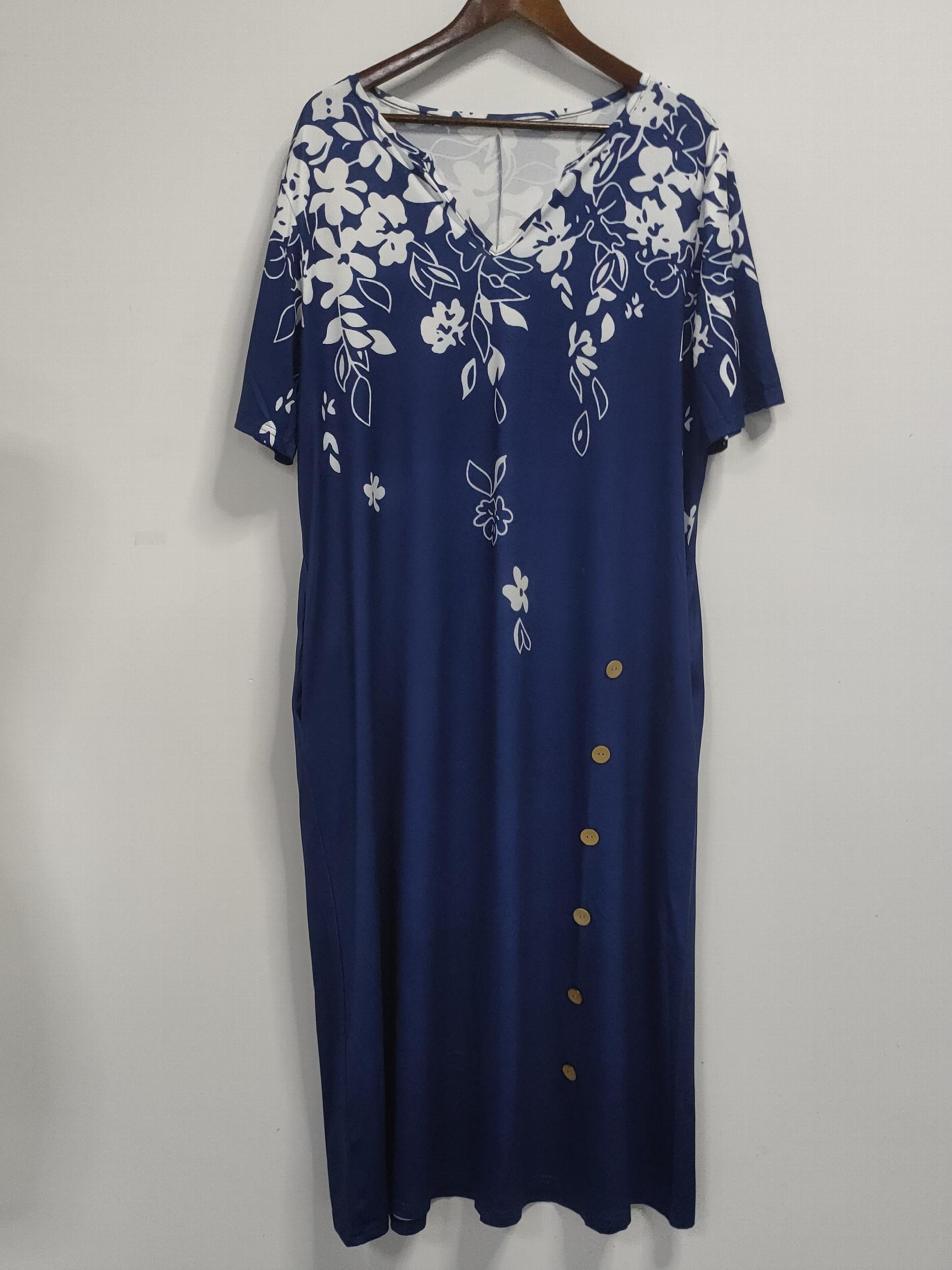  Women's Floral Print Short Sleeve Dress with Pockets
