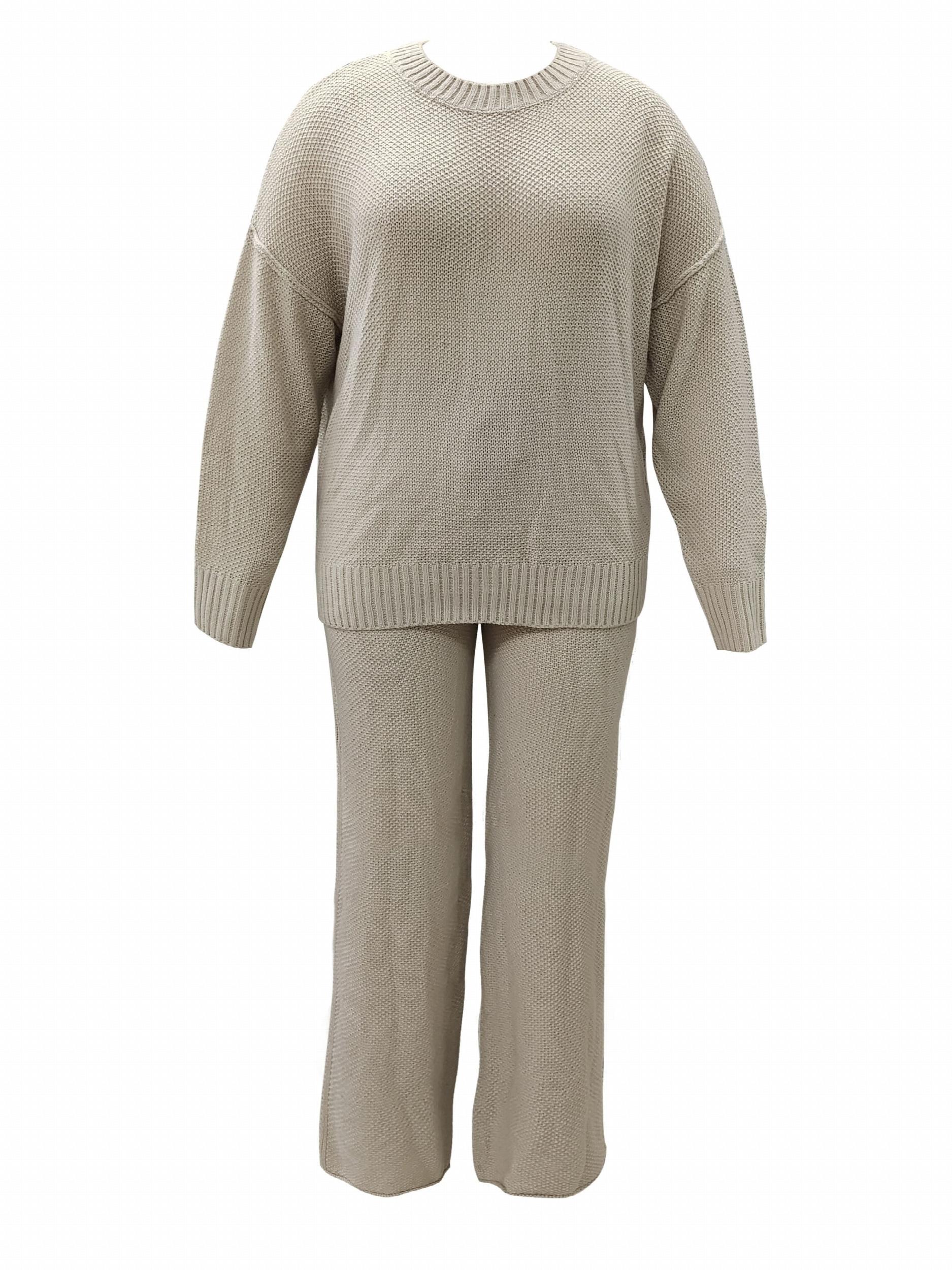  2 Piece Casual Sweater Set Long Sleeve Round Neck Outfits