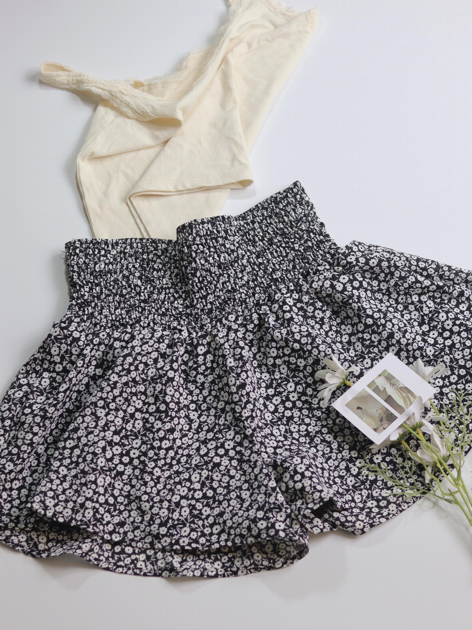 Boho Ditsy Floral Print Skorts Shorts Casual High Waist Ruched Summer Shorts