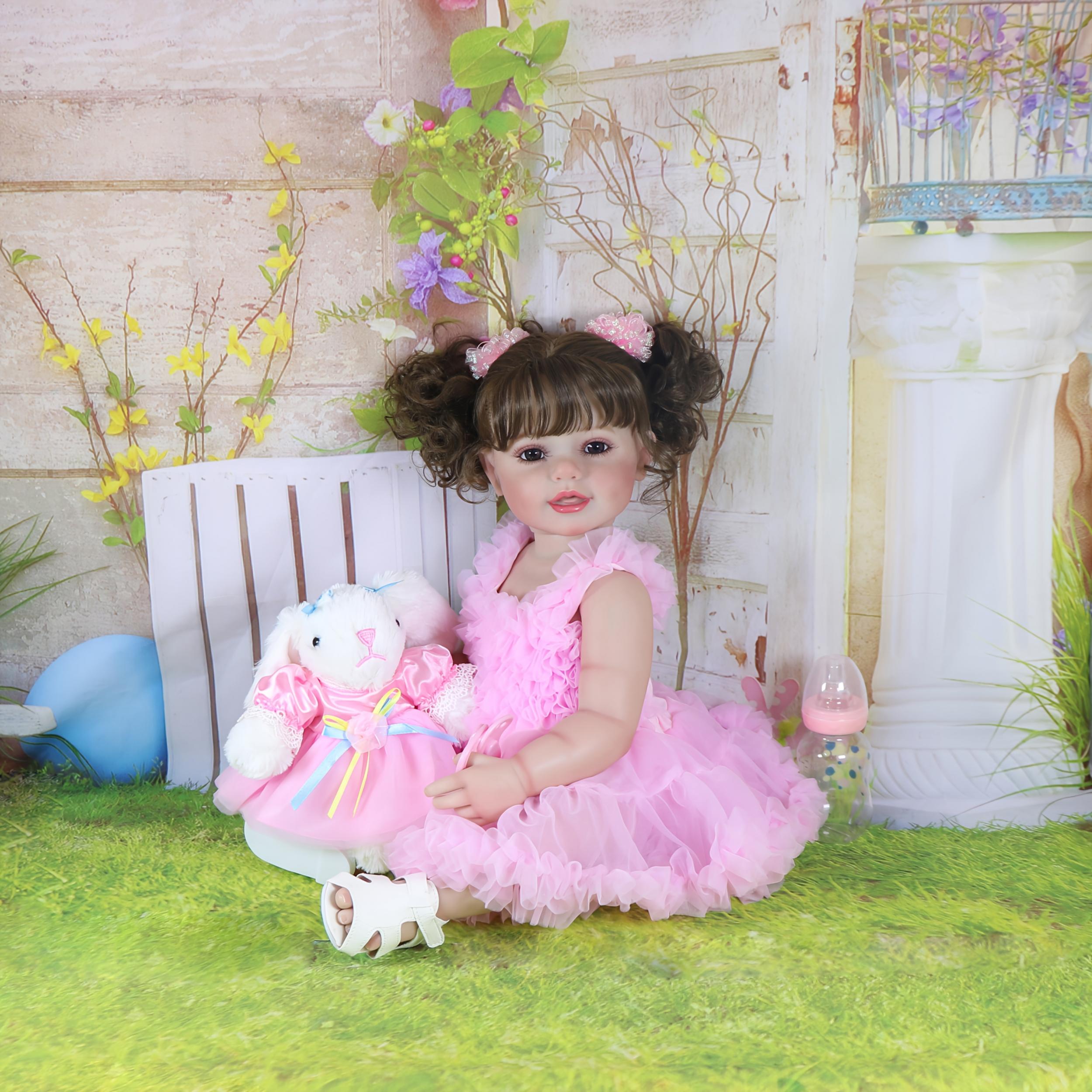 55" Doll 3D Painted Skin Soft Full Vinyl Rooted Hair Plush Bunny Gift