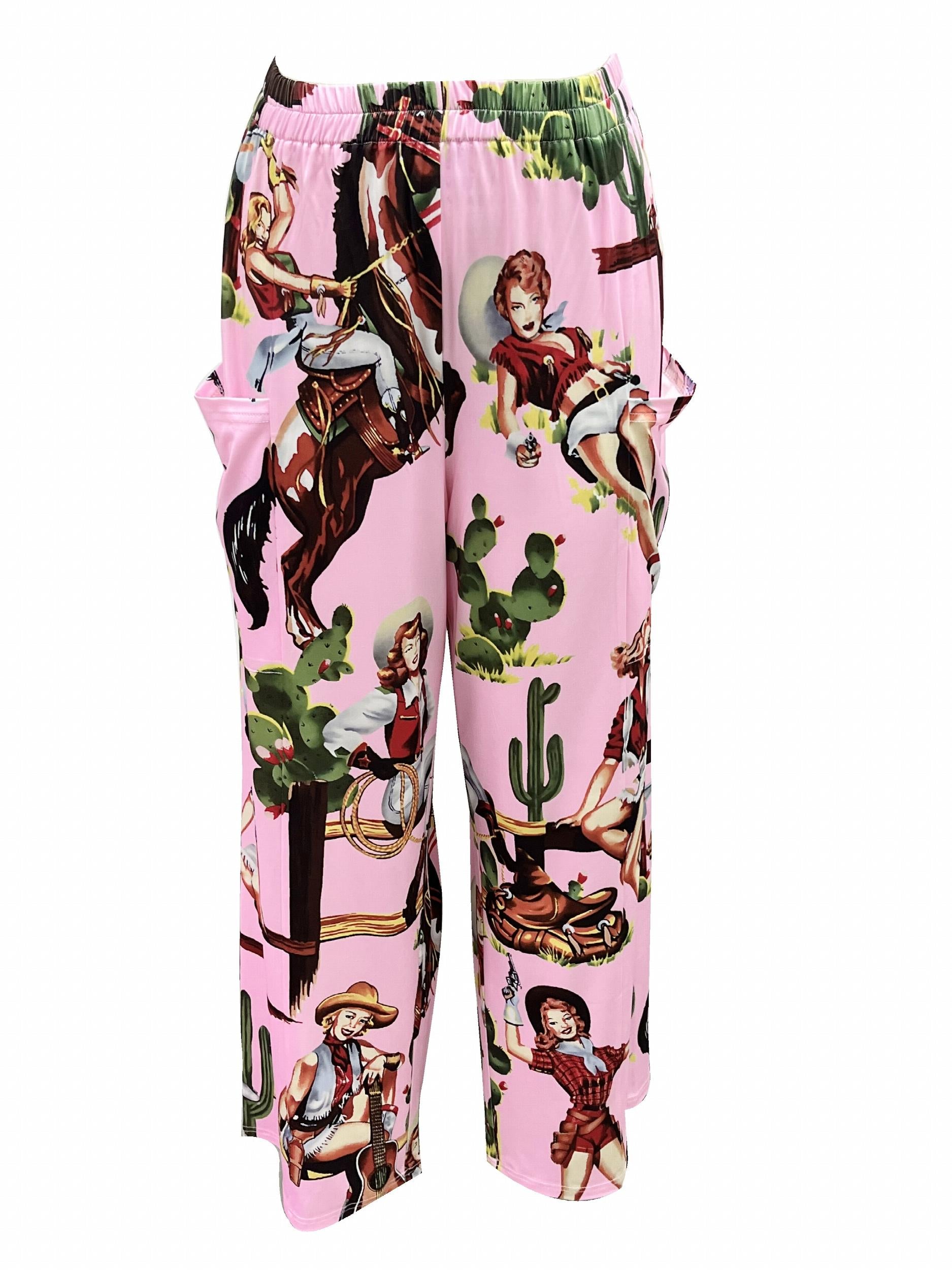  Cowgirl Print High Rise Wide Leg Pants