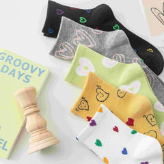 5 Pairs Heart Print Socks Soft & Comfy Short Socks Women's Stockings