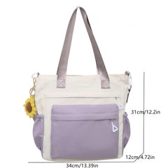 Colorblock Shoulder Bag Lightweight Nylon Preppy Bag For School