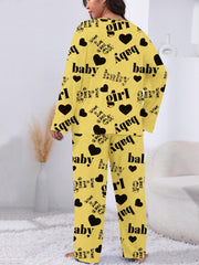  Heart & Letter Print Pajamas Set Long Sleeve Tee & Pants Lounge 2 Piec