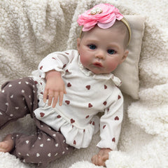Handcrafted Meadow Anime Doll 45 Reborn Baby Doll in Heart Print Outfit