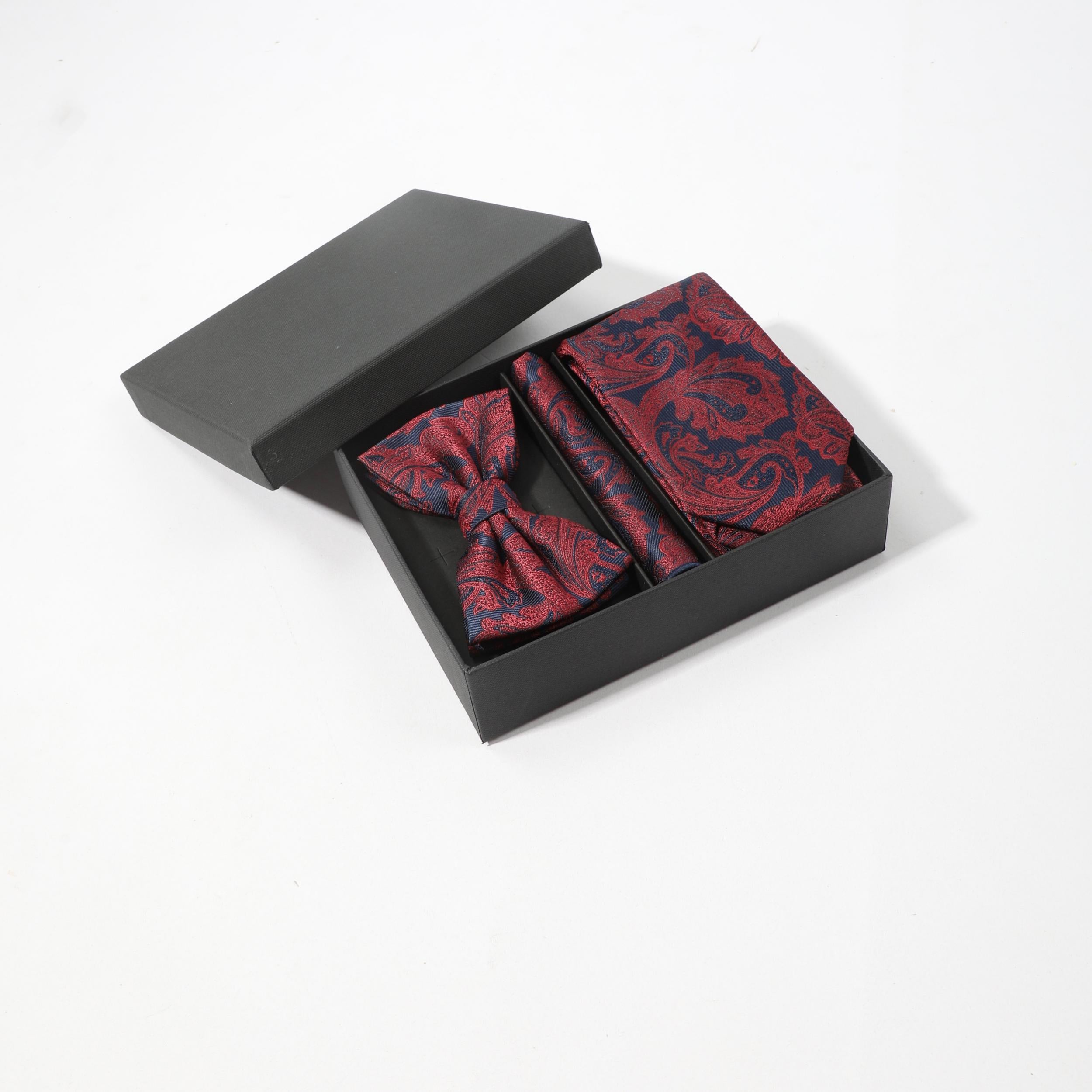 Men's Tie Set Paisley Necktie Pocket Square Bow Tie Set