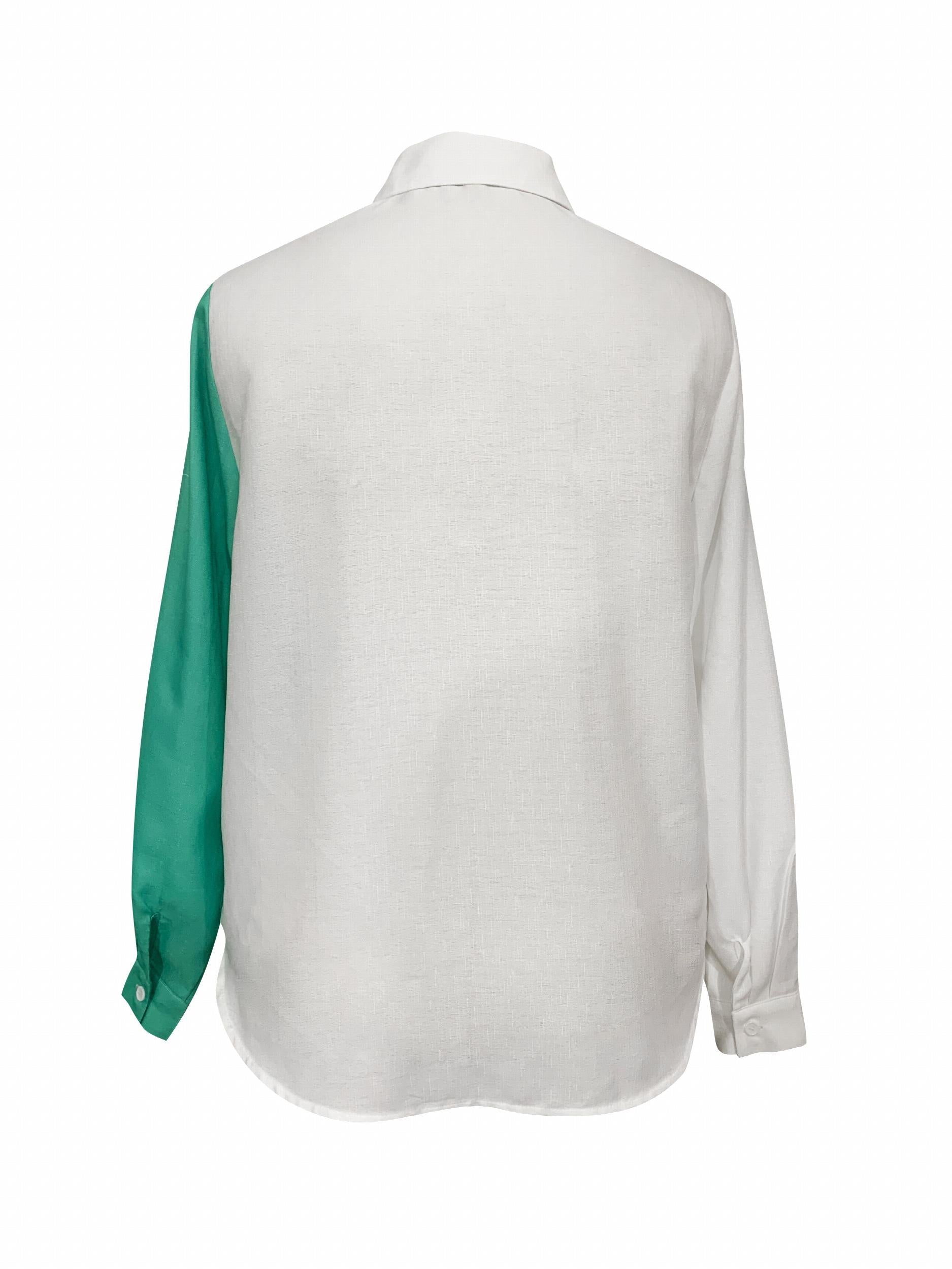  Colorblock Print Button Up Long Sleeve Blouse