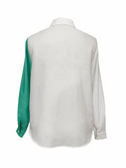  Colorblock Print Button Up Long Sleeve Blouse