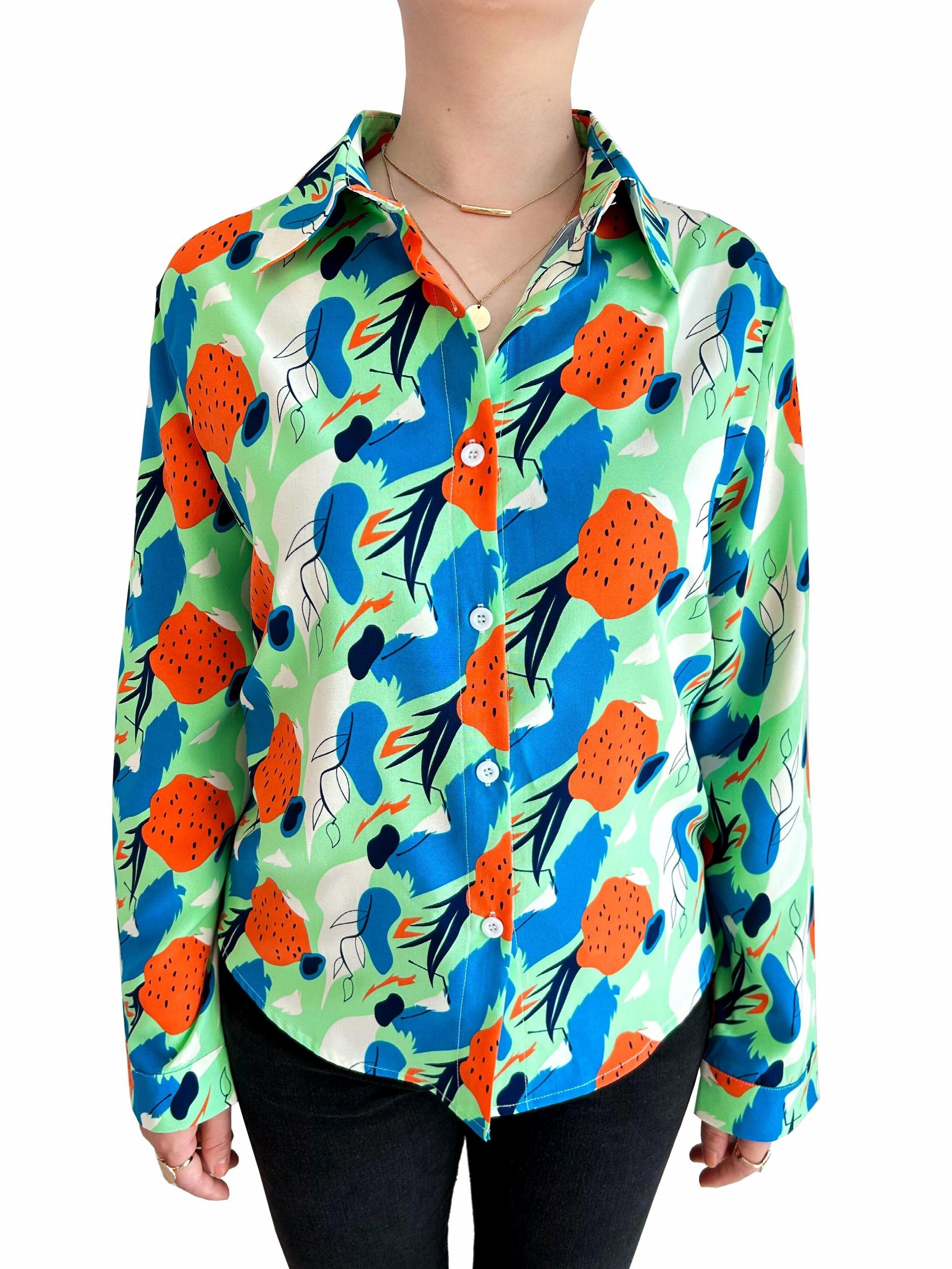Abstract Print Plus Size Blouse Long Sleeve Button Up Shirt