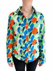 Abstract Print Plus Size Blouse Long Sleeve Button Up Shirt