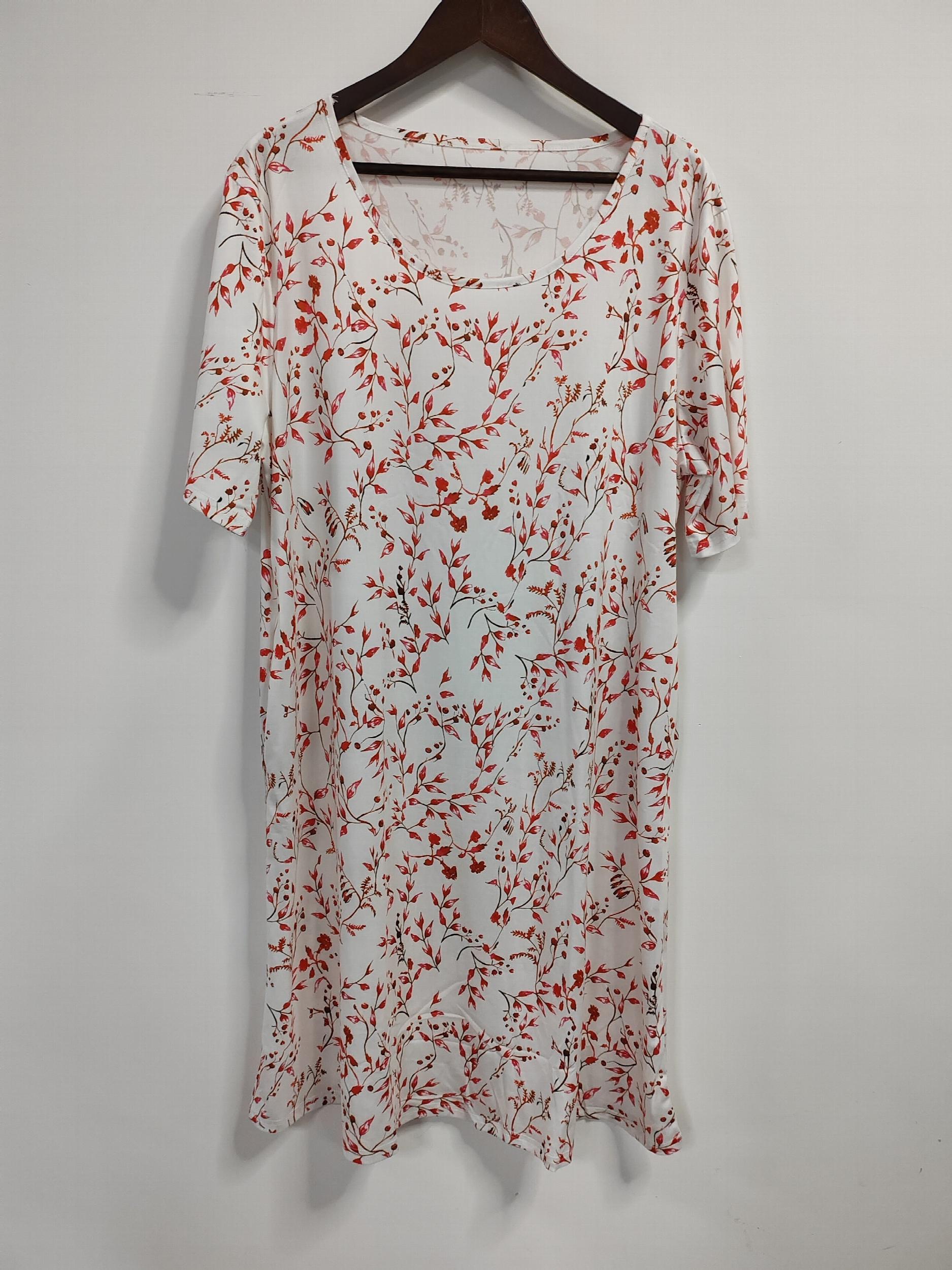  Floral Print Short Sleeve Smock Dress With Pockets