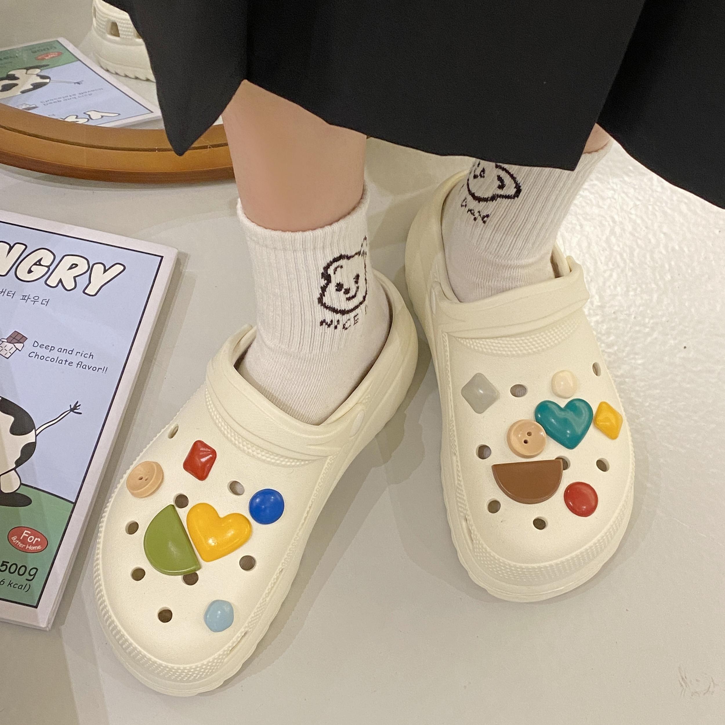 Women's Cartoon Decor Clogs Slip On Round Toe Thick Bottom Slides Shoes