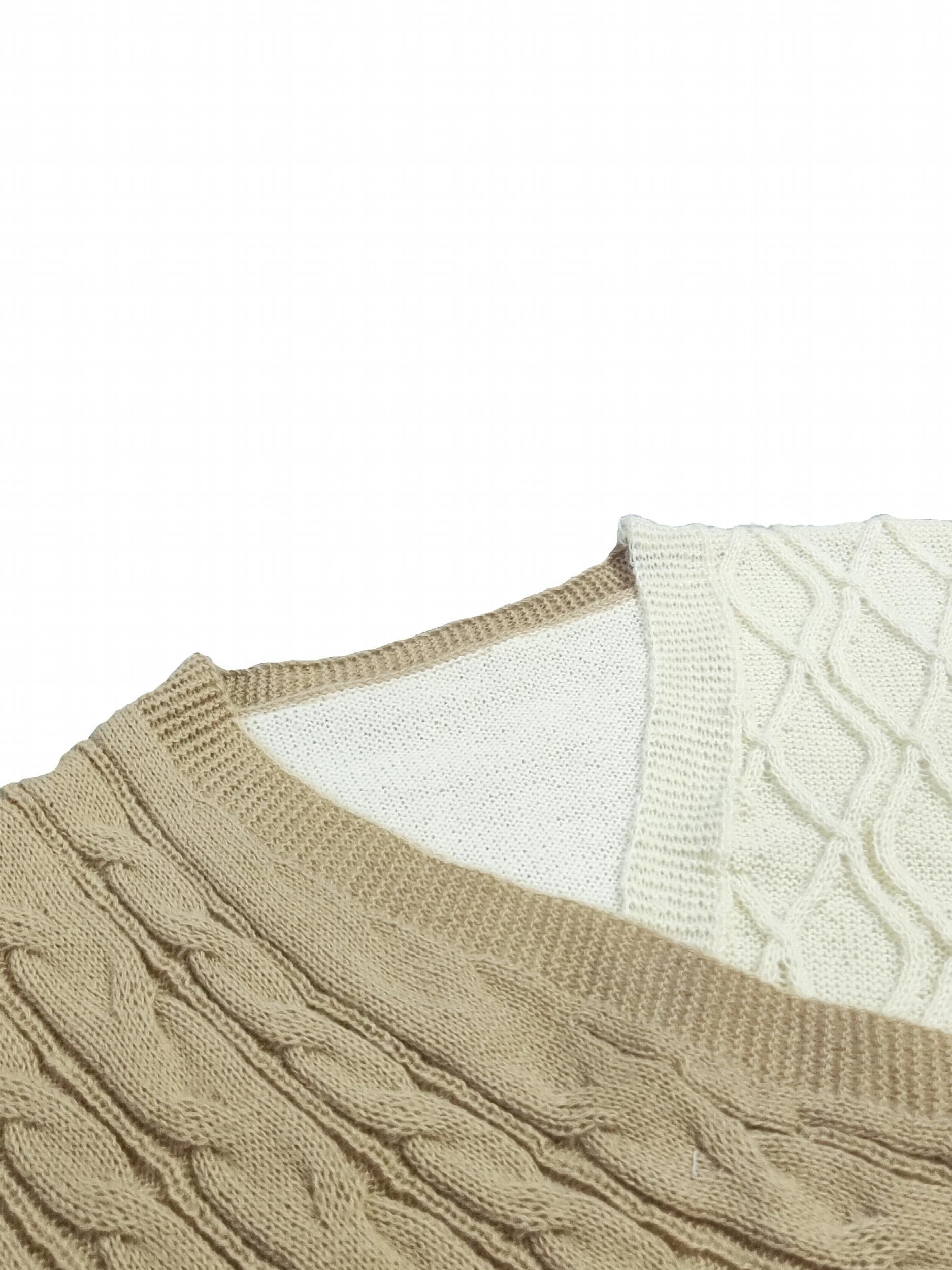  Colorblock Cable Sweater Surplice Neck Jumper