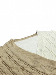  Colorblock Cable Sweater Surplice Neck Jumper