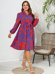  Leopard Print Lantern Sleeve A Line Dress With Belt