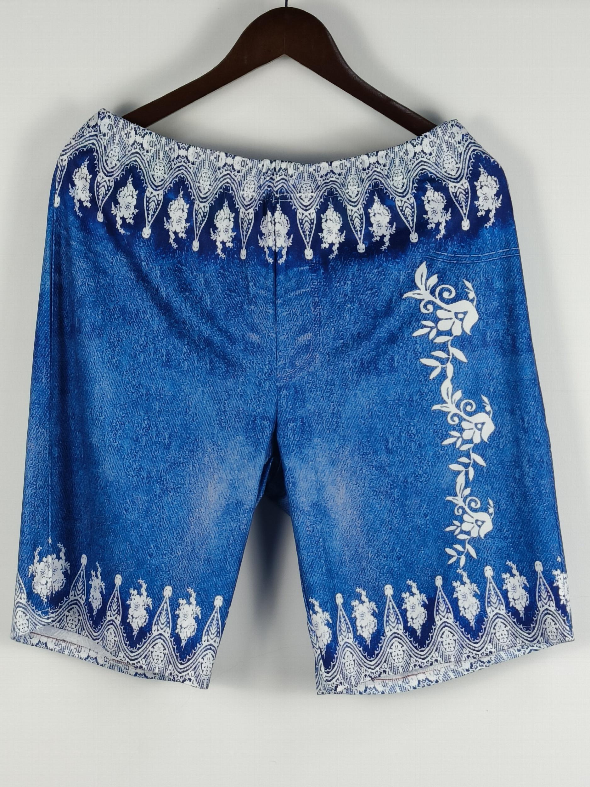  Denim & Floral Print Slim Fit Sporty Shorts