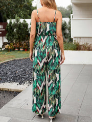 Boho Leaves Print Wide Leg Jumpsuit for Women