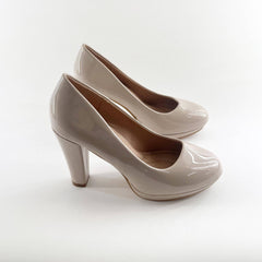 Women's Platform Court Pumps Patent Leather Block Heels