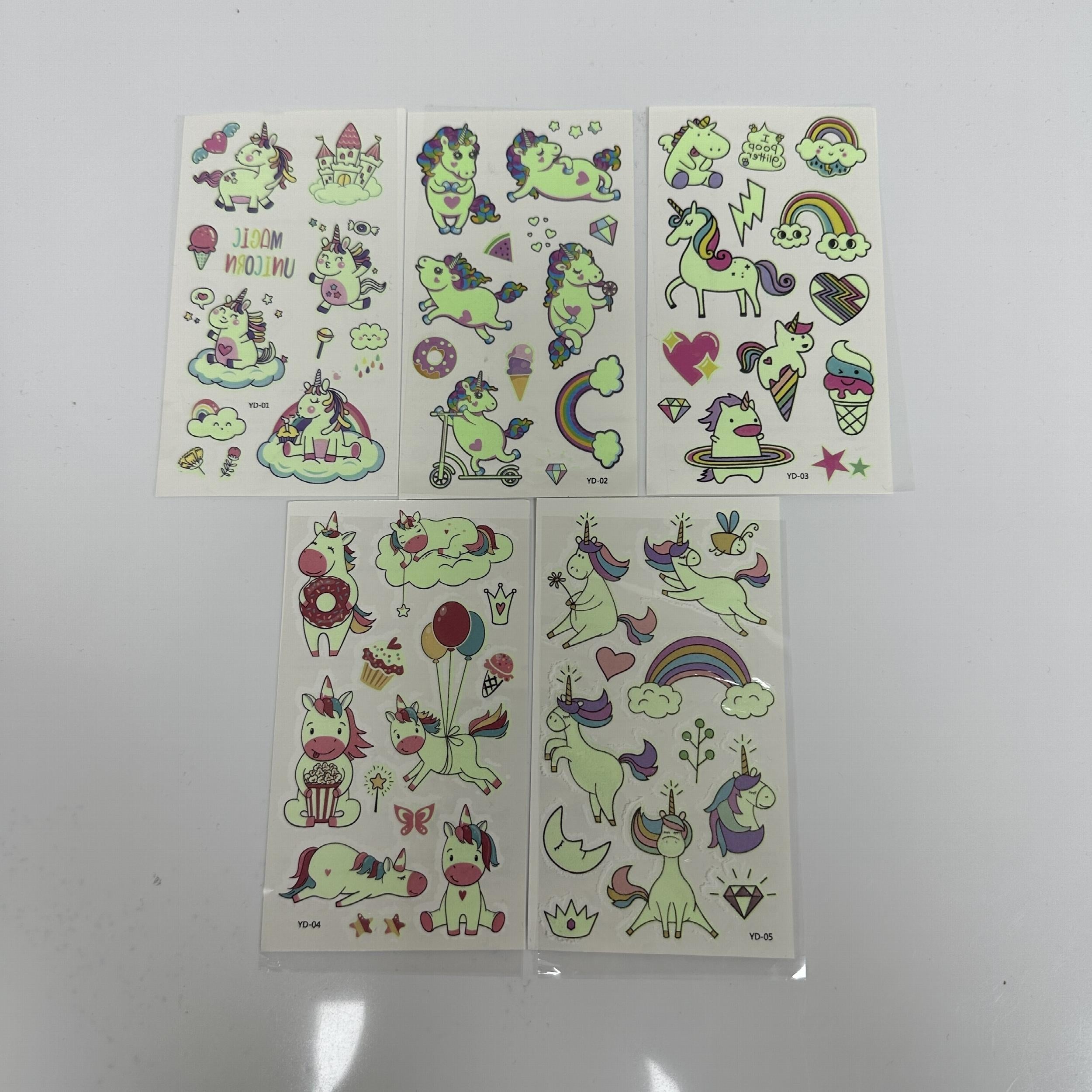5pcs Unicorn Temporary Tattoos Shining In The Dark